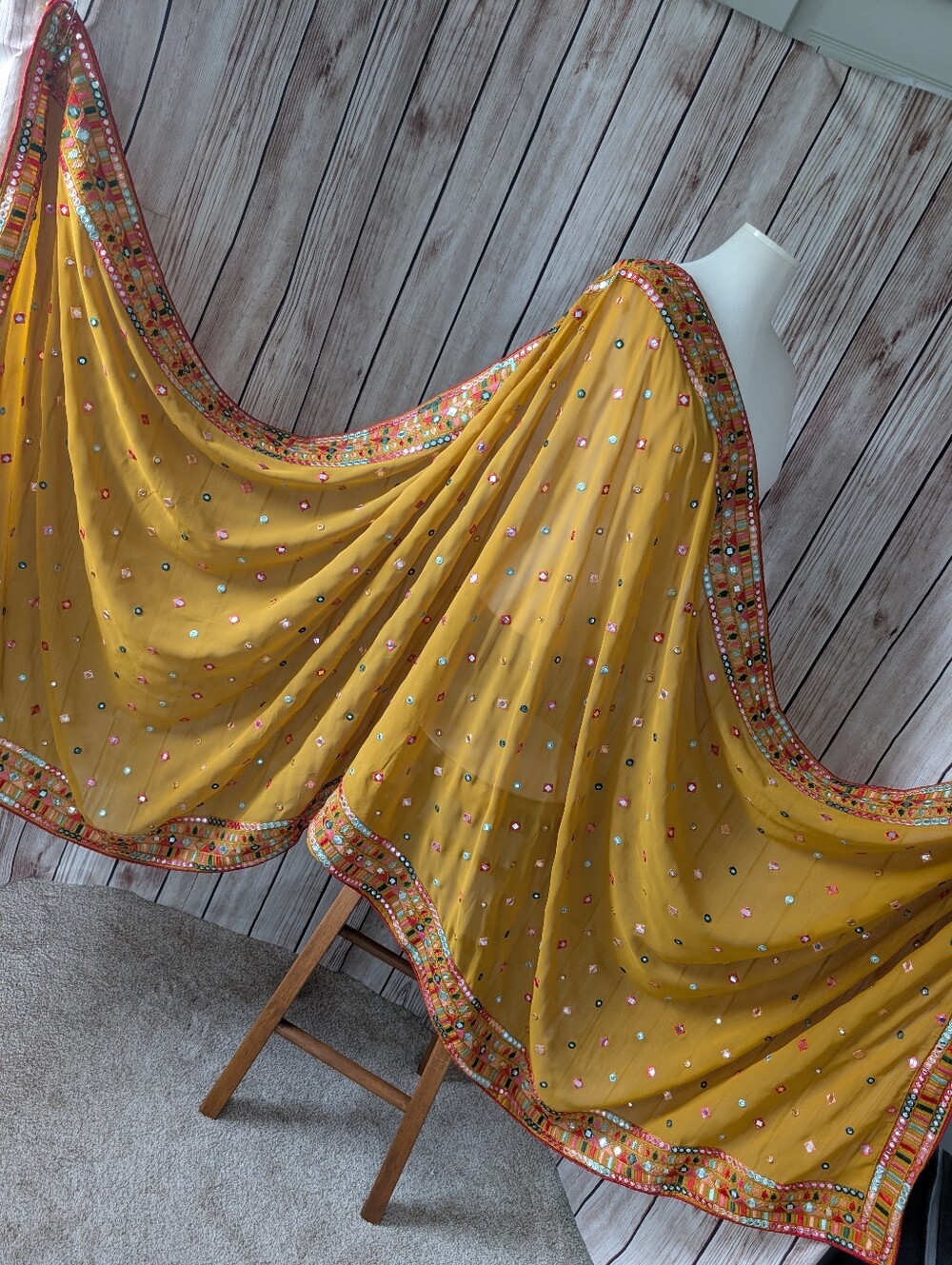 Mustard Yellow Embellished Dupatta Scarf Chunni